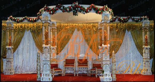 white pearl and gold touch simple wedding mandap for Indian in foreig