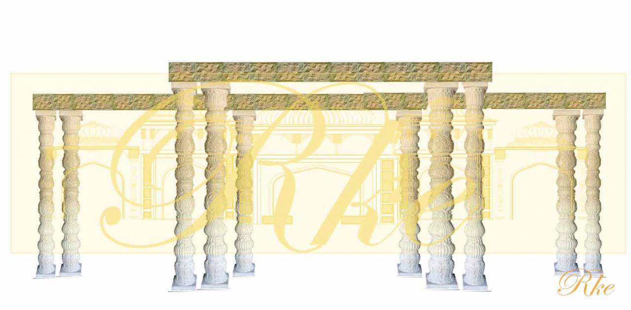 side set with wedding stage and mandap in one view of marriage setup in fiberglass work